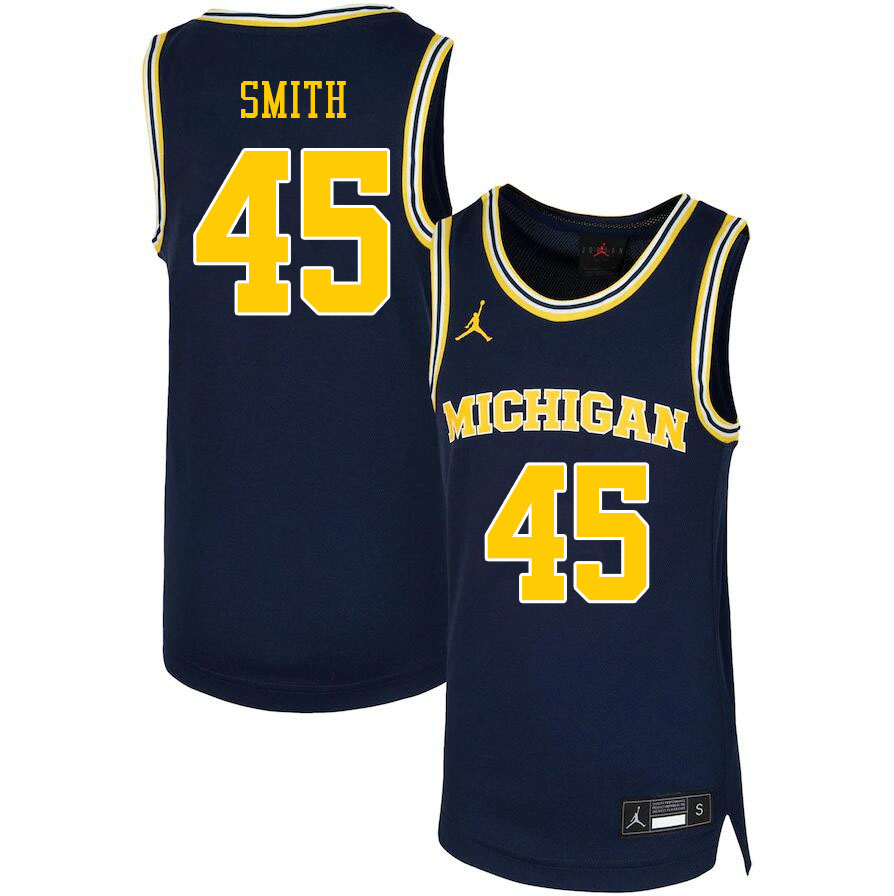 Men #45 Cooper Smith Michigan Wolverines College Basketball Jerseys Sale-Navy